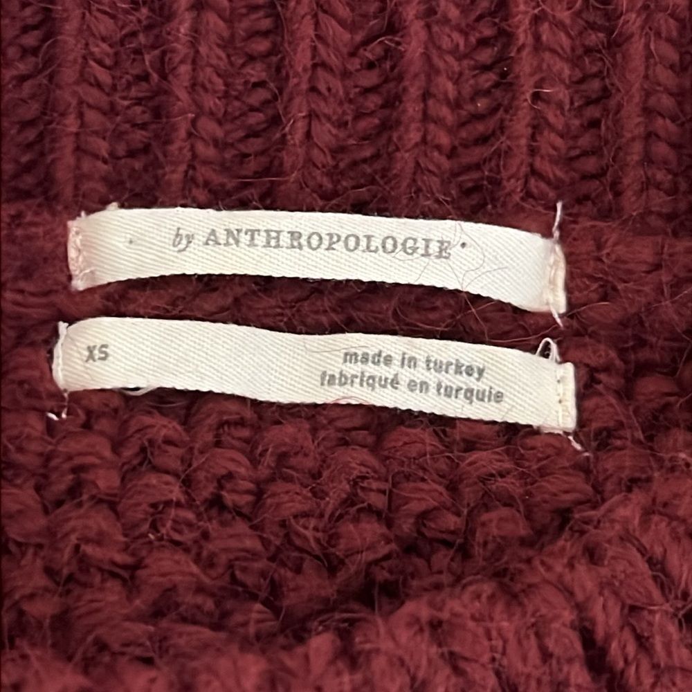 Anthropologie Maroon Chunky Cable Knit Cropped Sweater XS - Picture 11 of 12